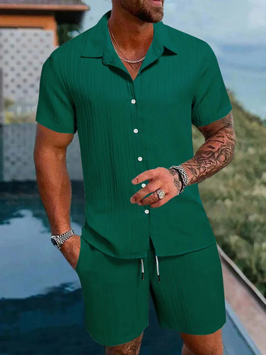 Men's Sport Polo and Shorts Set Summer Casual Suit