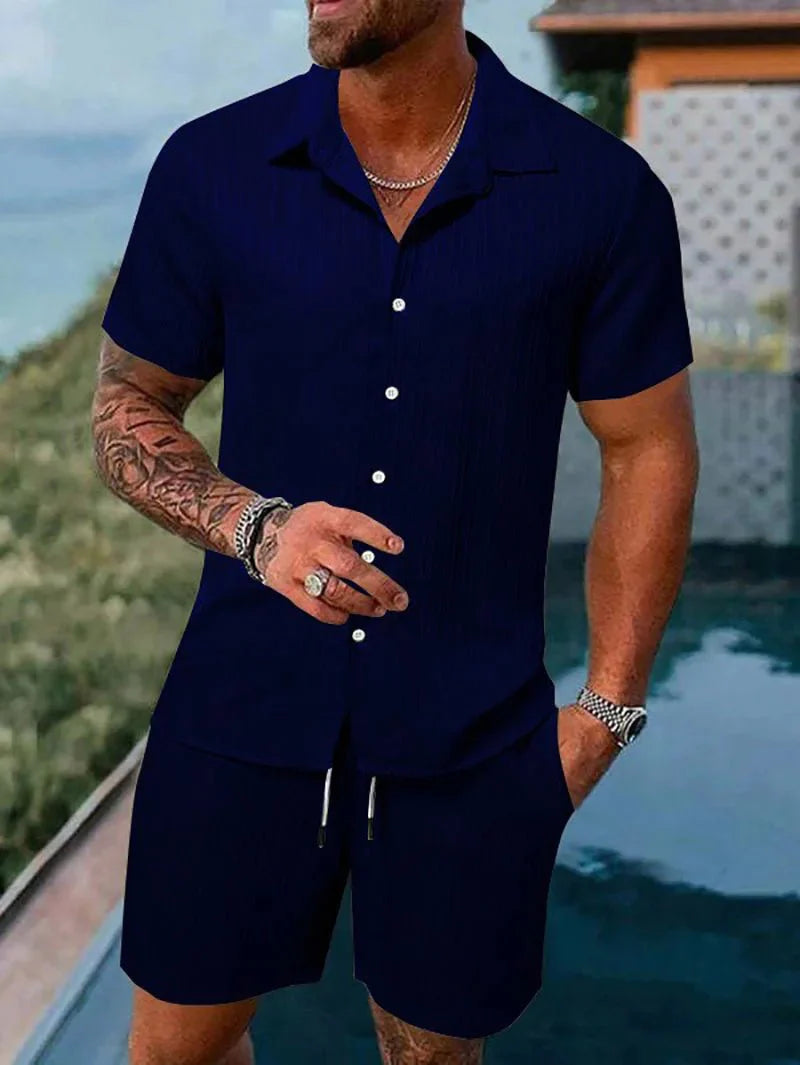 Men's Sport Polo and Shorts Set Summer Casual Suit