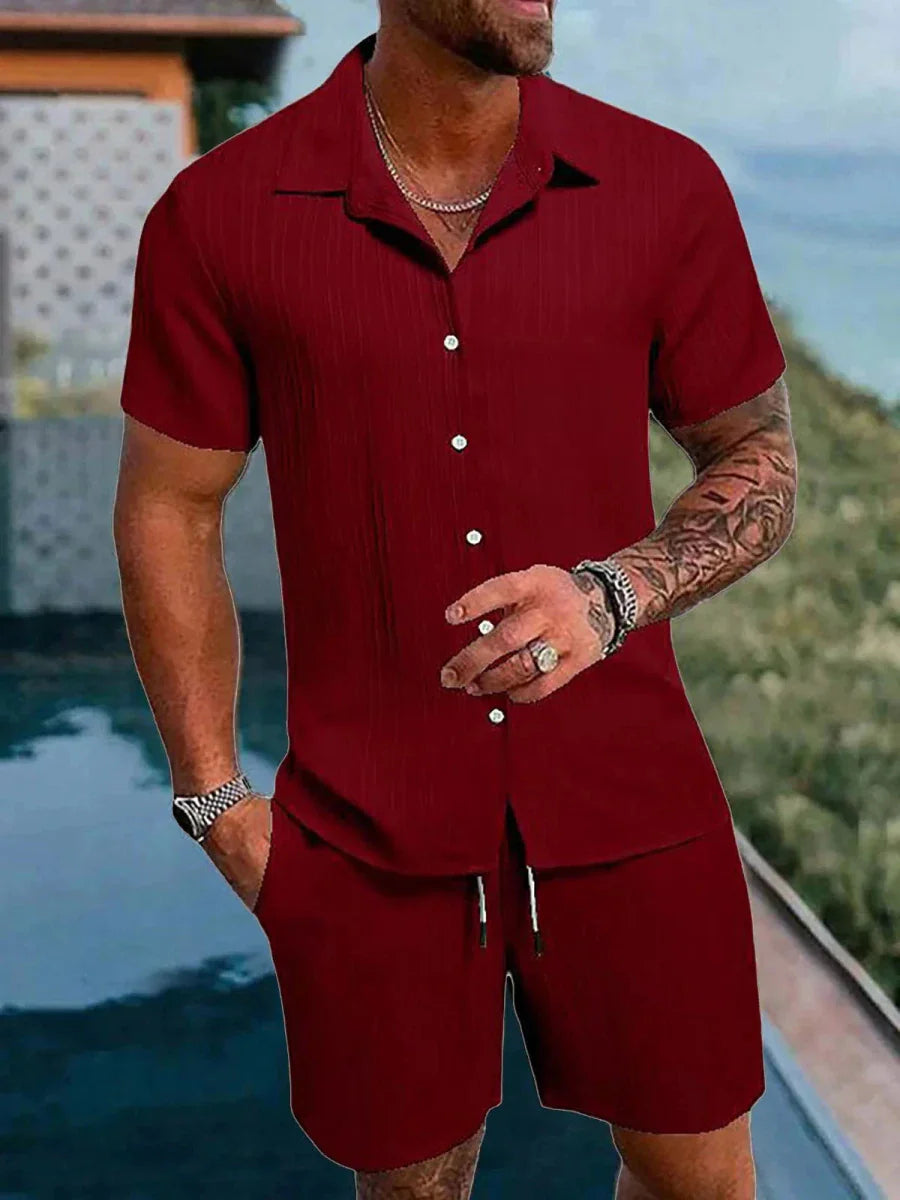 Men's Sport Polo and Shorts Set Summer Casual Suit