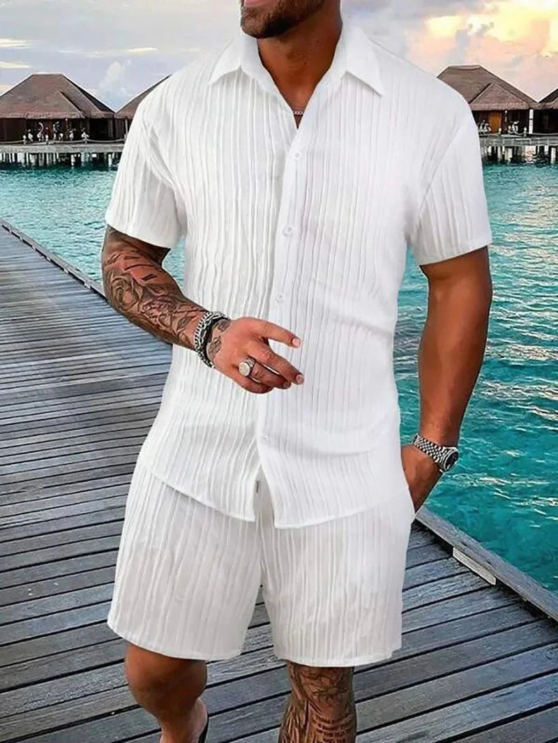 Men's Sport Polo and Shorts Set Summer Casual Suit