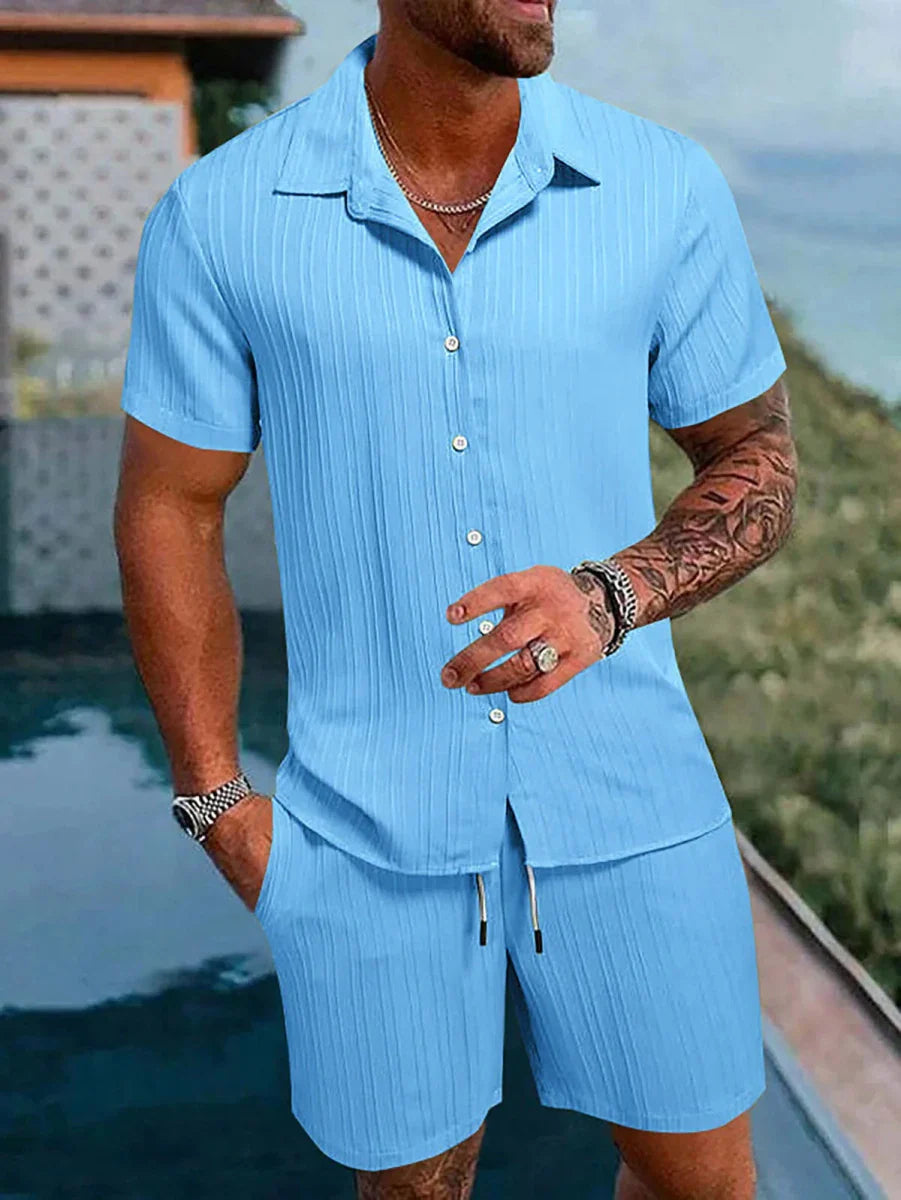 Men's Sport Polo and Shorts Set Summer Casual Suit