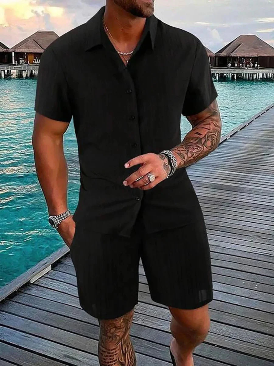 Men's Sport Polo and Shorts Set Summer Casual Suit