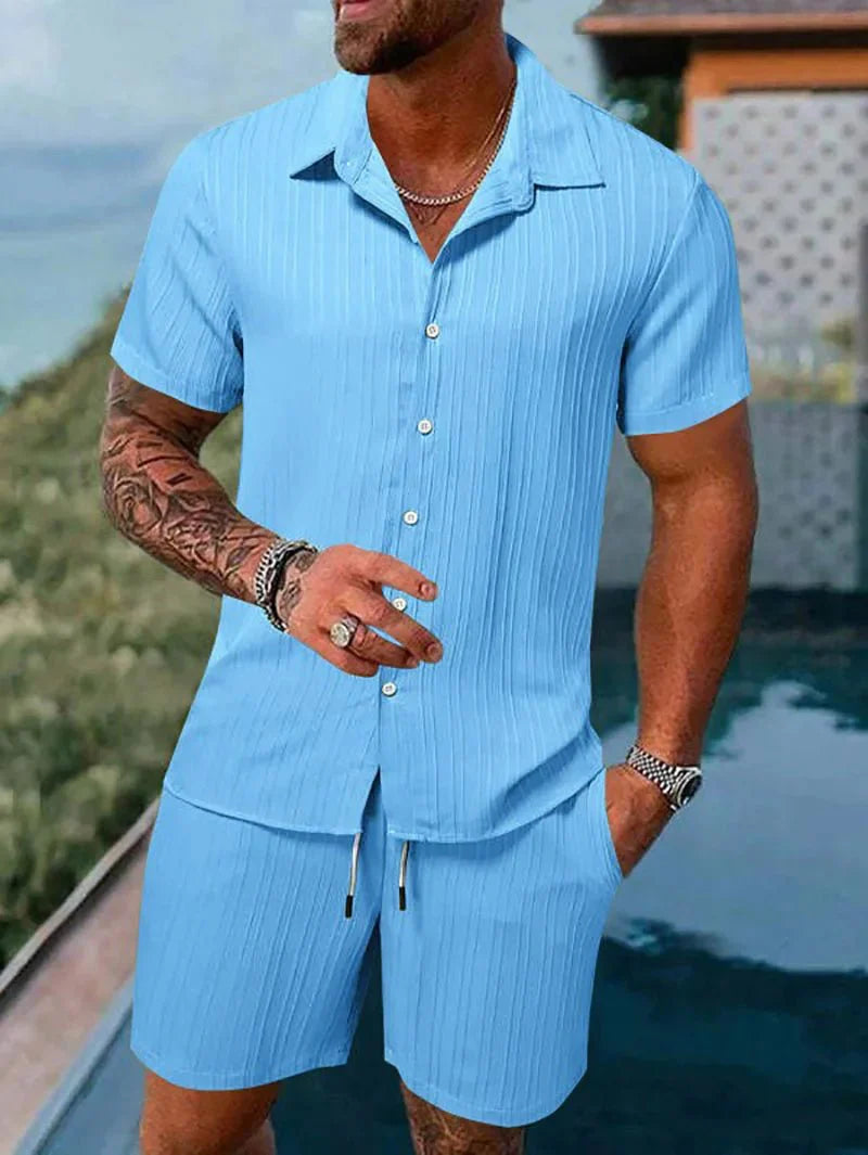 Men's Sport Polo and Shorts Set Summer Casual Suit