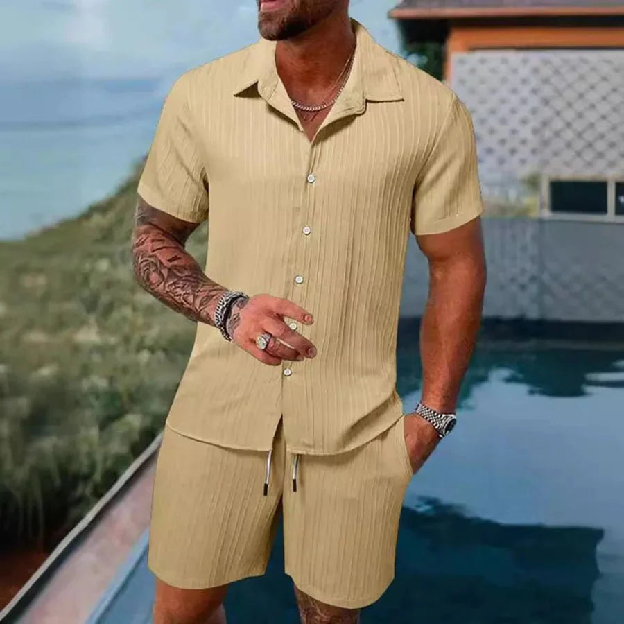 Men's Sport Polo and Shorts Set Summer Casual Suit