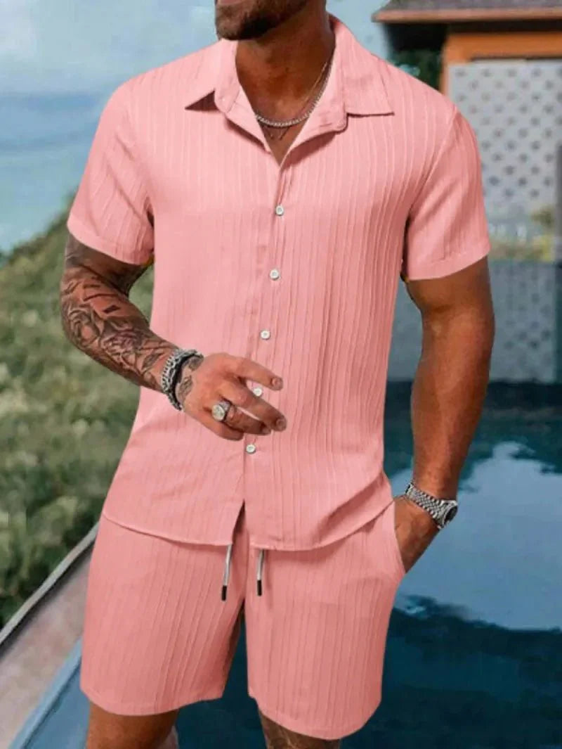 Men's Sport Polo and Shorts Set Summer Casual Suit