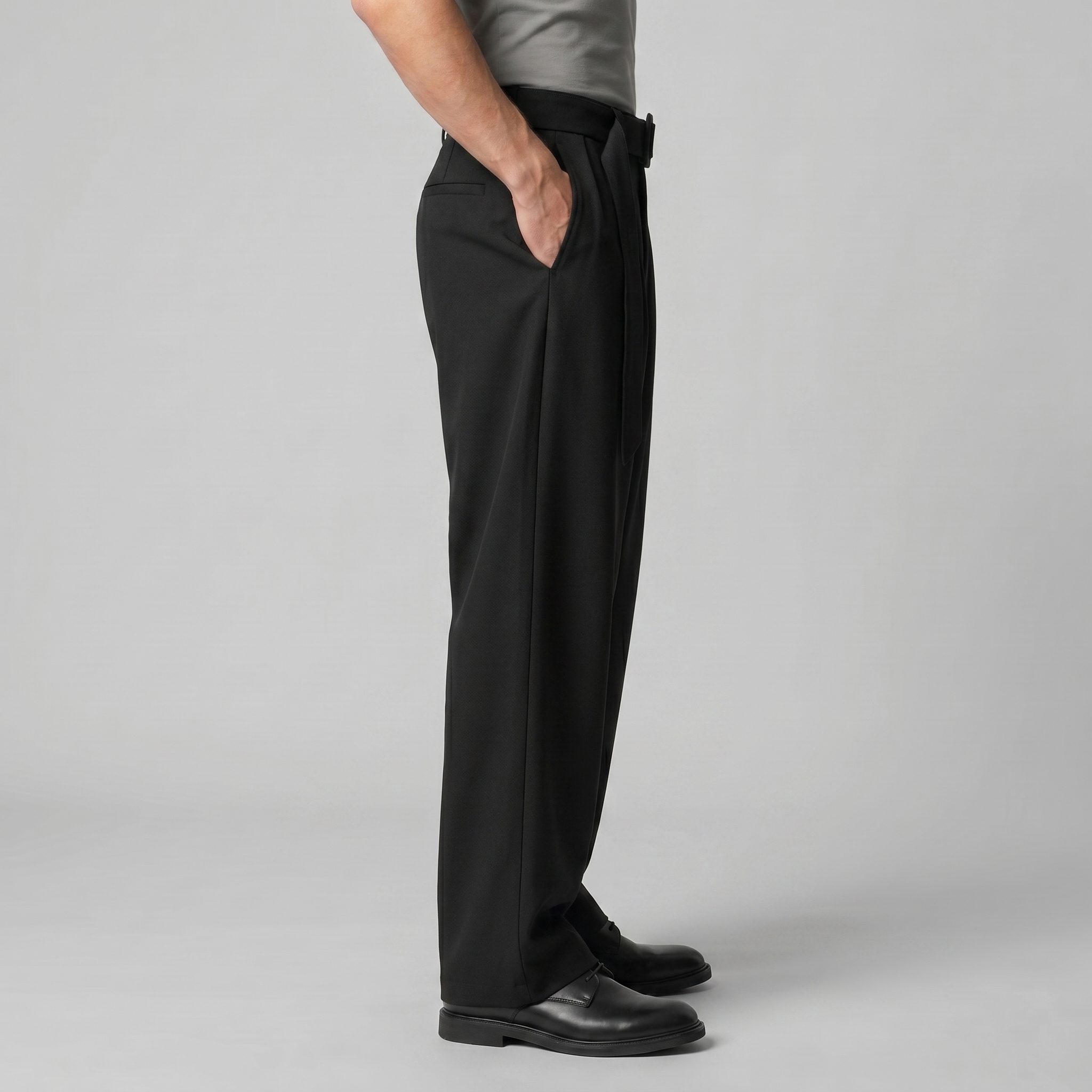 Men's Tailored Wide-Leg Trousers Belted Elastic Waist Smart Casual