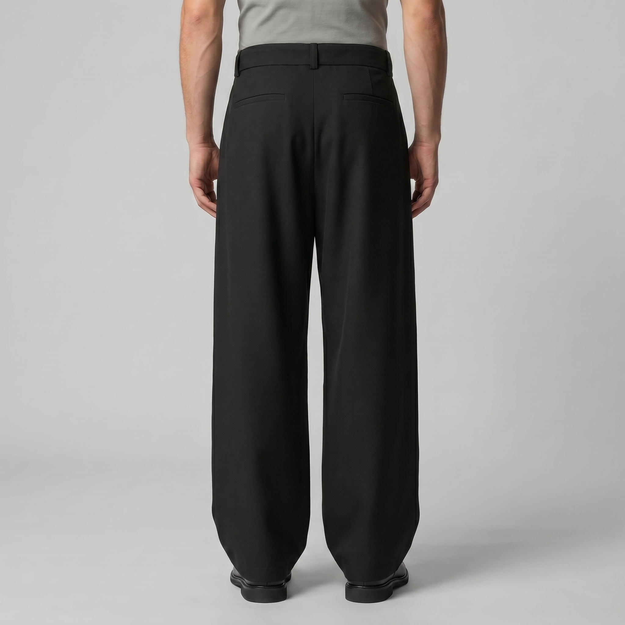 Men's Tailored Wide-Leg Trousers Belted Elastic Waist Smart Casual