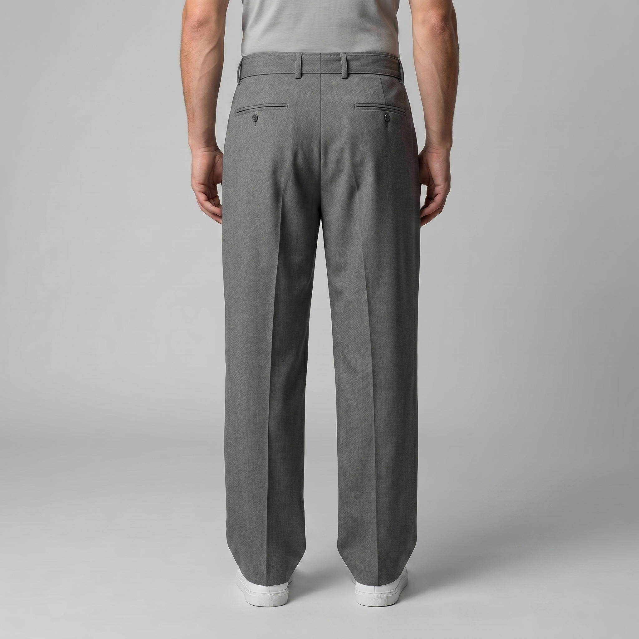 Men's Tailored Wide-Leg Trousers Belted Elastic Waist Smart Casual
