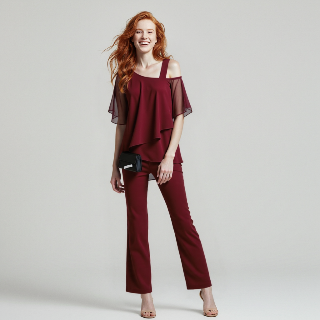 Women's Cold Shoulder Two-Piece Suit Set for Elegant Evenings