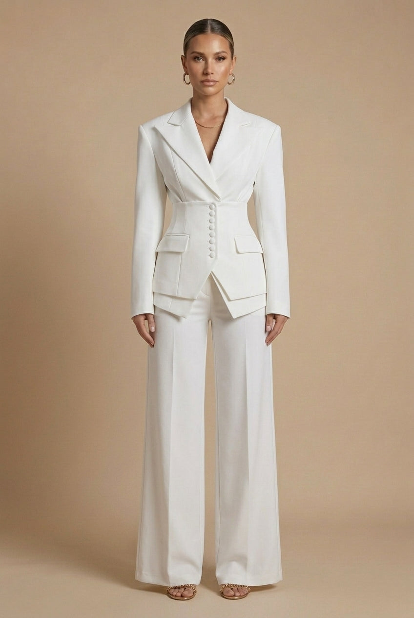 Women's Tailored Two-Piece Suit Blazer & Wide-Leg Trousers