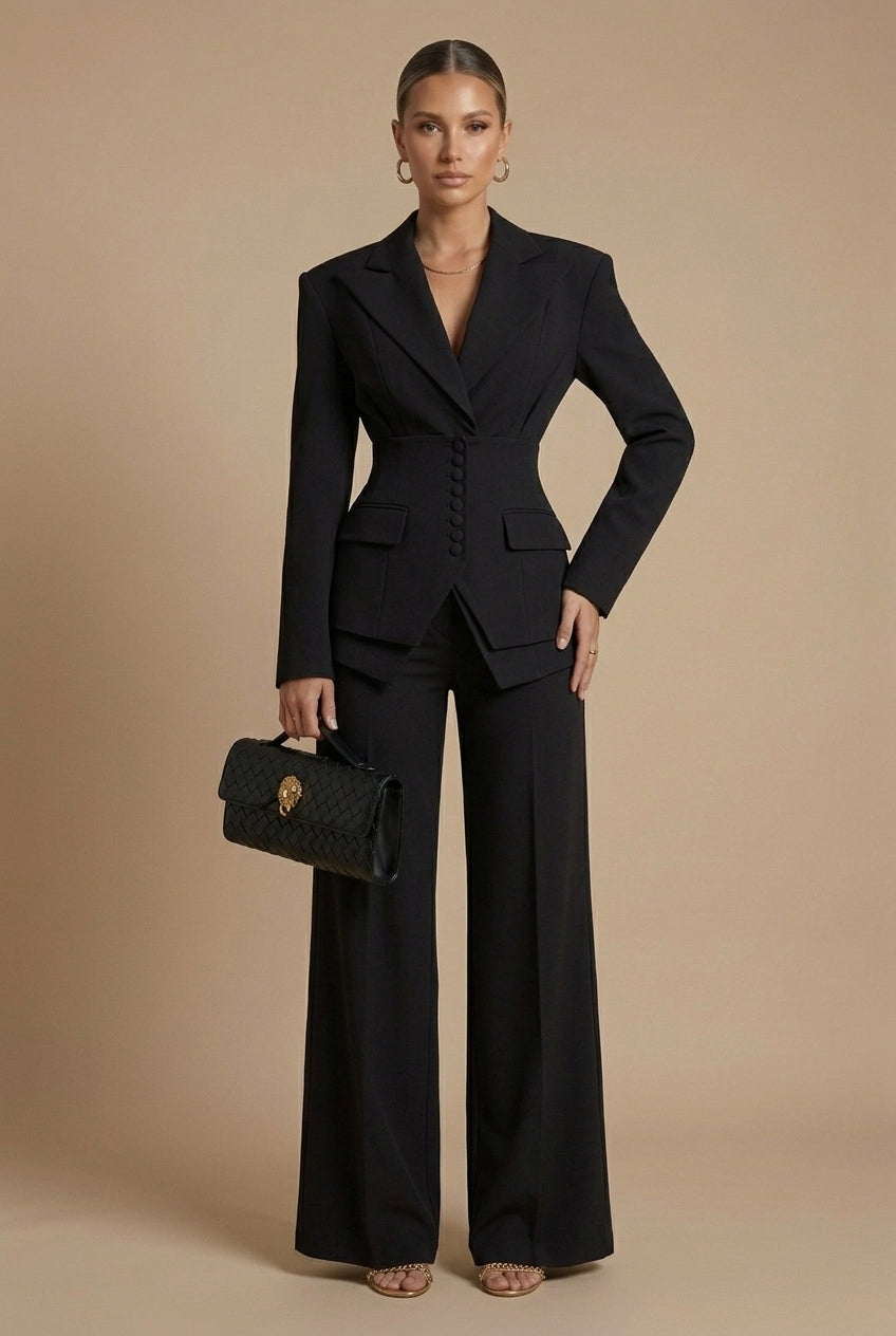 Women's Tailored Two-Piece Suit Blazer & Wide-Leg Trousers