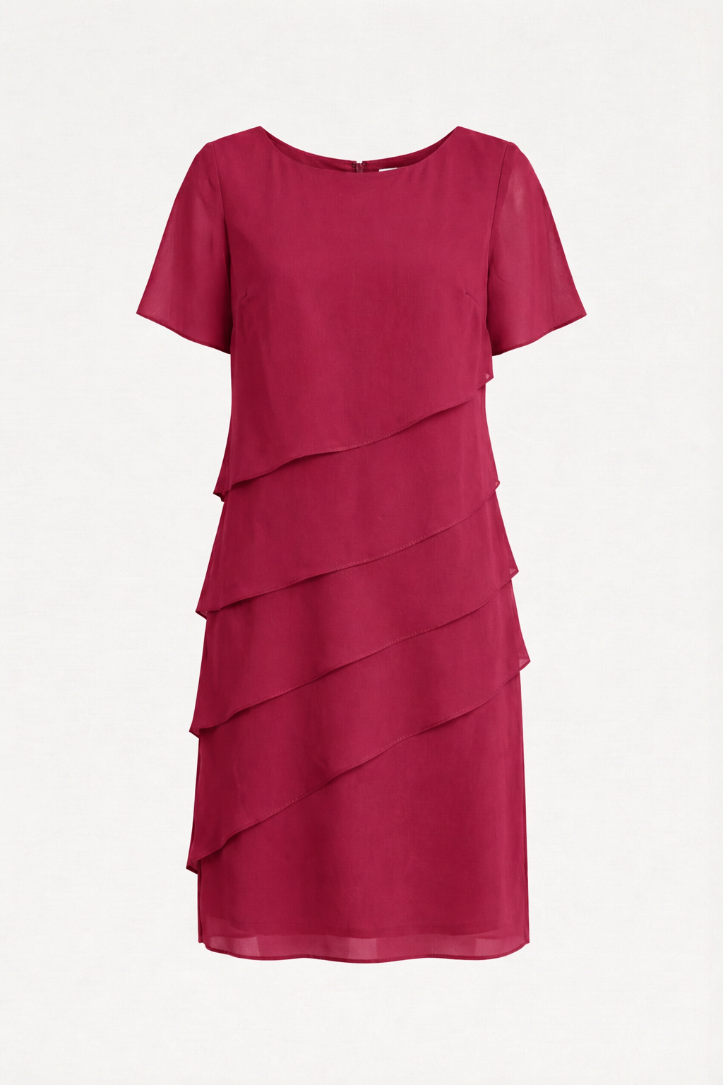 Women's Chiffon Evening Dress with Layered Short Sleeve Detail - 8