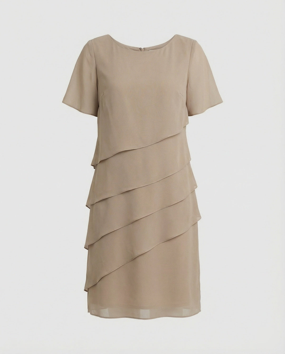 Women's Chiffon Evening Dress with Layered Short Sleeve Detail - 9