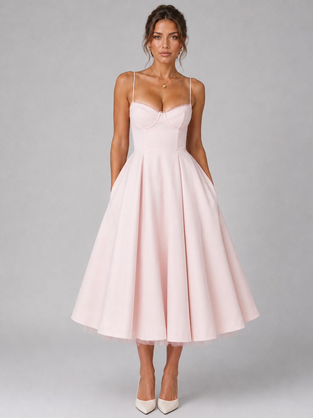 Women's Corset Midi Dress with Full Skirt Elegant Occasion Style
