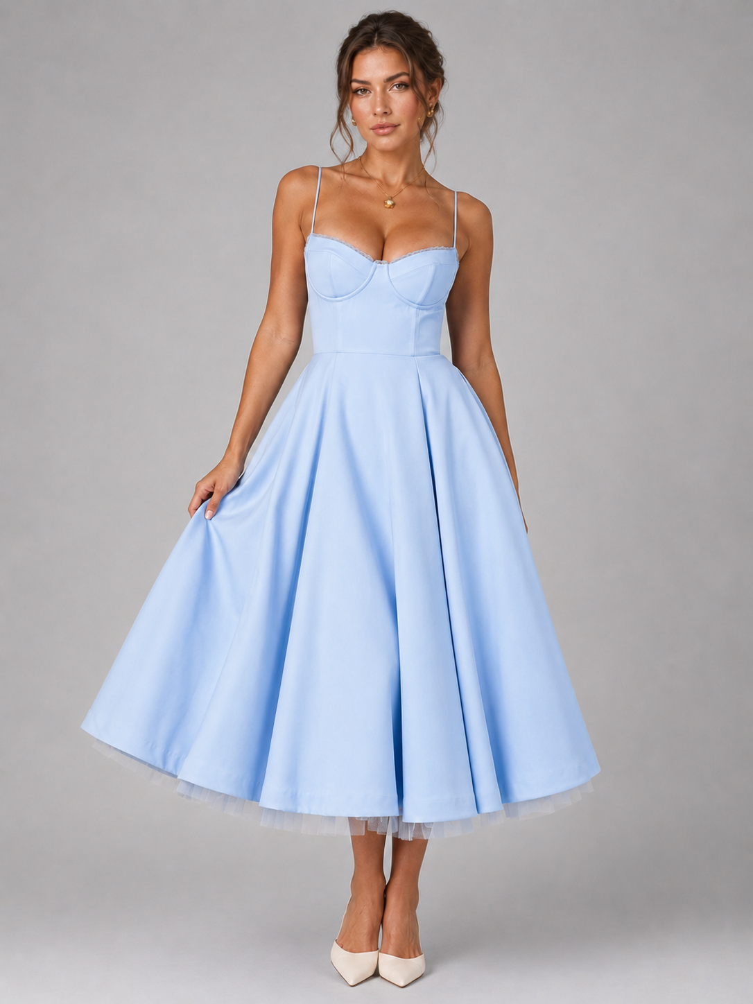 Women's Corset Midi Dress with Full Skirt Elegant Occasion Style