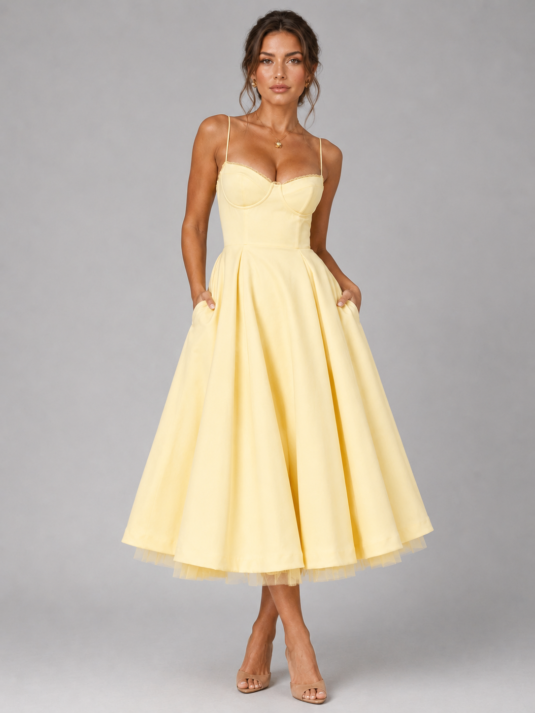 Women's Corset Midi Dress with Full Skirt Elegant Occasion Style