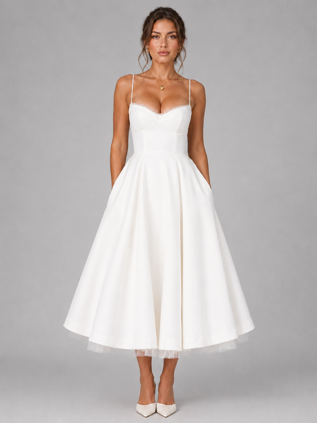 Women's Corset Midi Dress with Full Skirt Elegant Occasion Style
