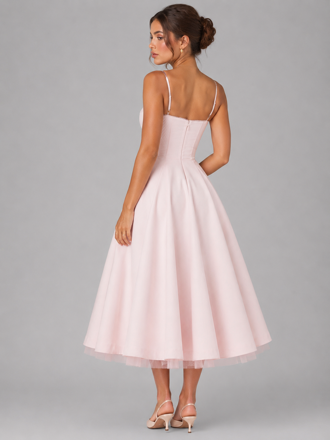 Women's Corset Midi Dress with Full Skirt Elegant Occasion Style