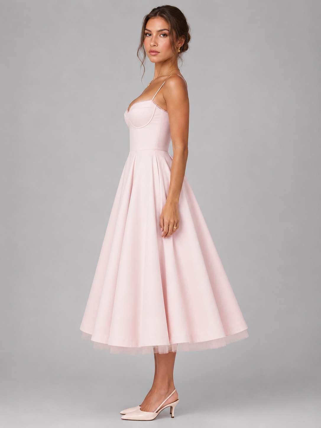 Women's Corset Midi Dress with Full Skirt Elegant Occasion Style