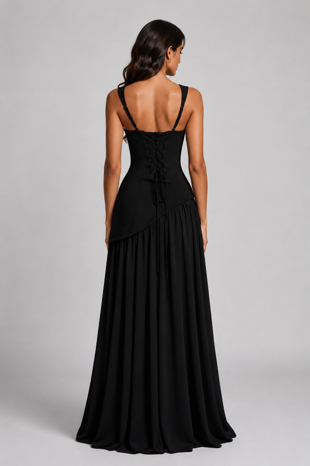 Women's Draped Satin Maxi Dress Sculpted Elegant Silhouette