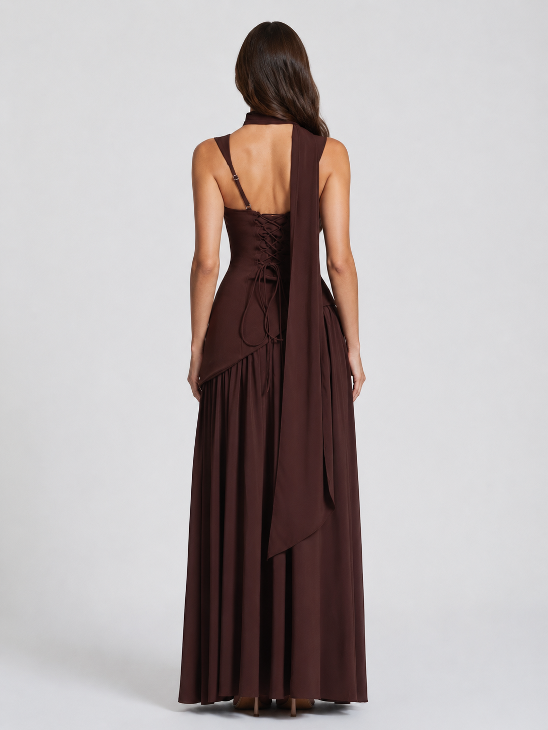 Women's Draped Satin Maxi Dress Sculpted Elegant Silhouette