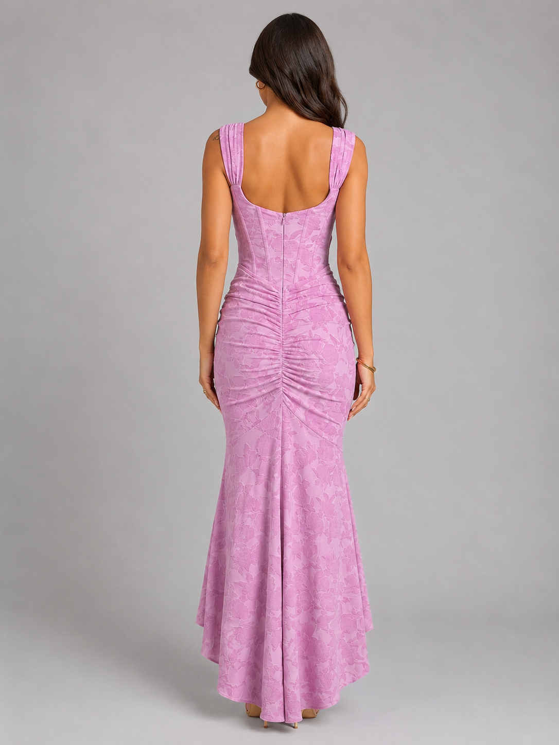 Women's Floral Corset Maxi Dress Asymmetrical Hem Sculpted Silhouette