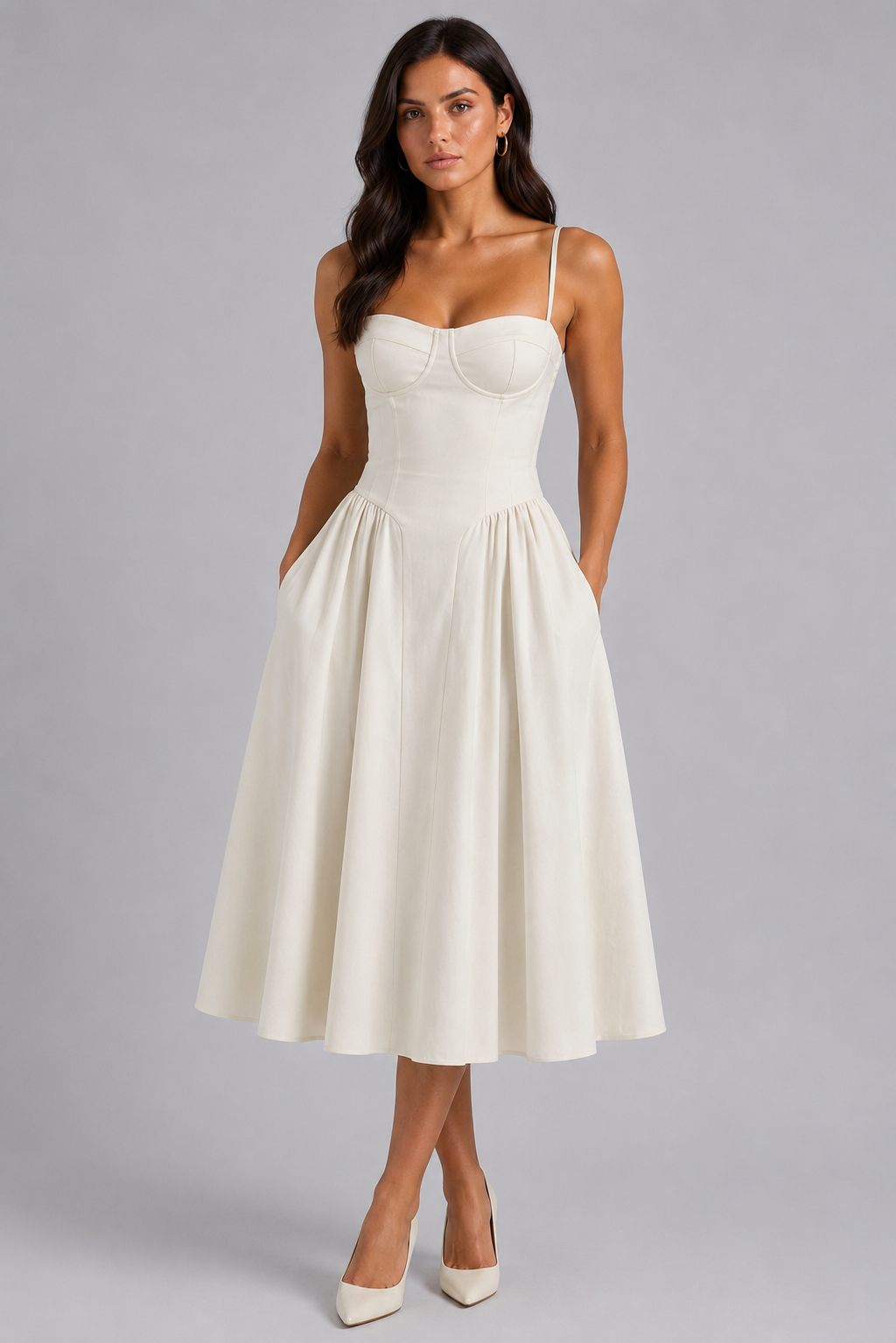Women's Floral Corset Midi Dress Sweetheart Neck Wedding Guest Style
