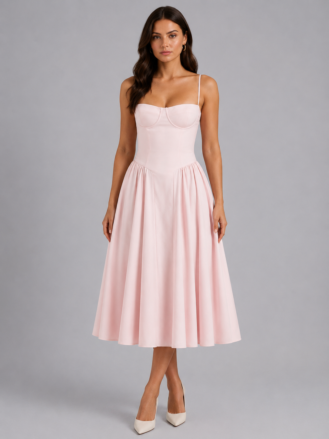 Women's Floral Corset Midi Dress Sweetheart Neck Wedding Guest Style