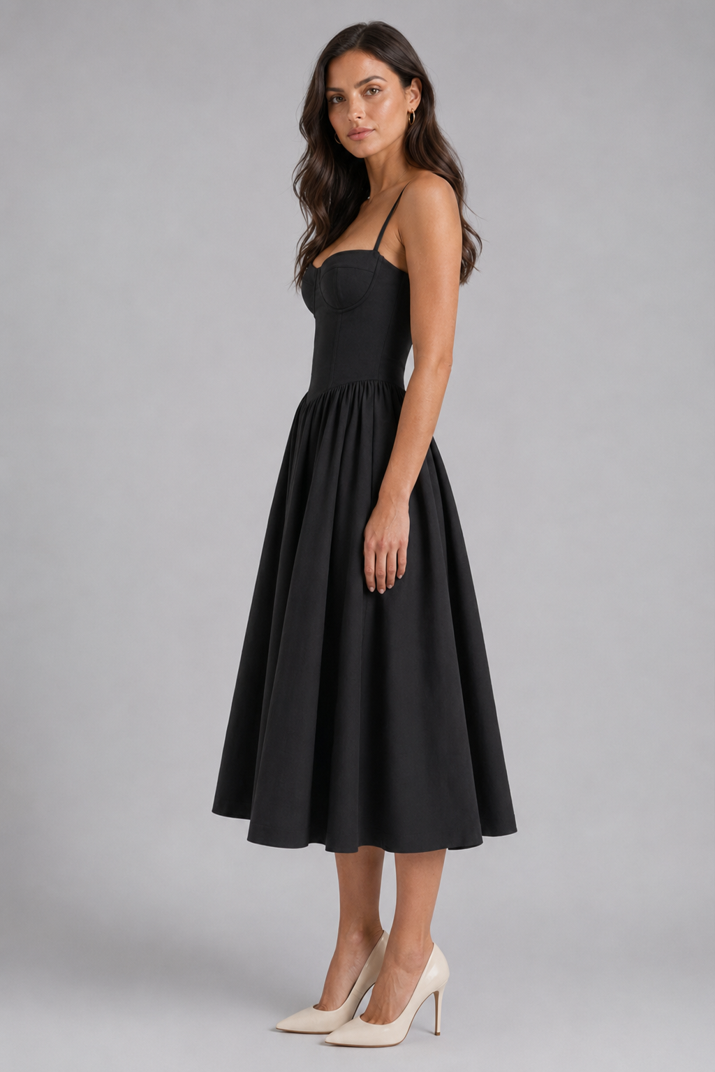 Women's Floral Corset Midi Dress Sweetheart Neck Wedding Guest Style