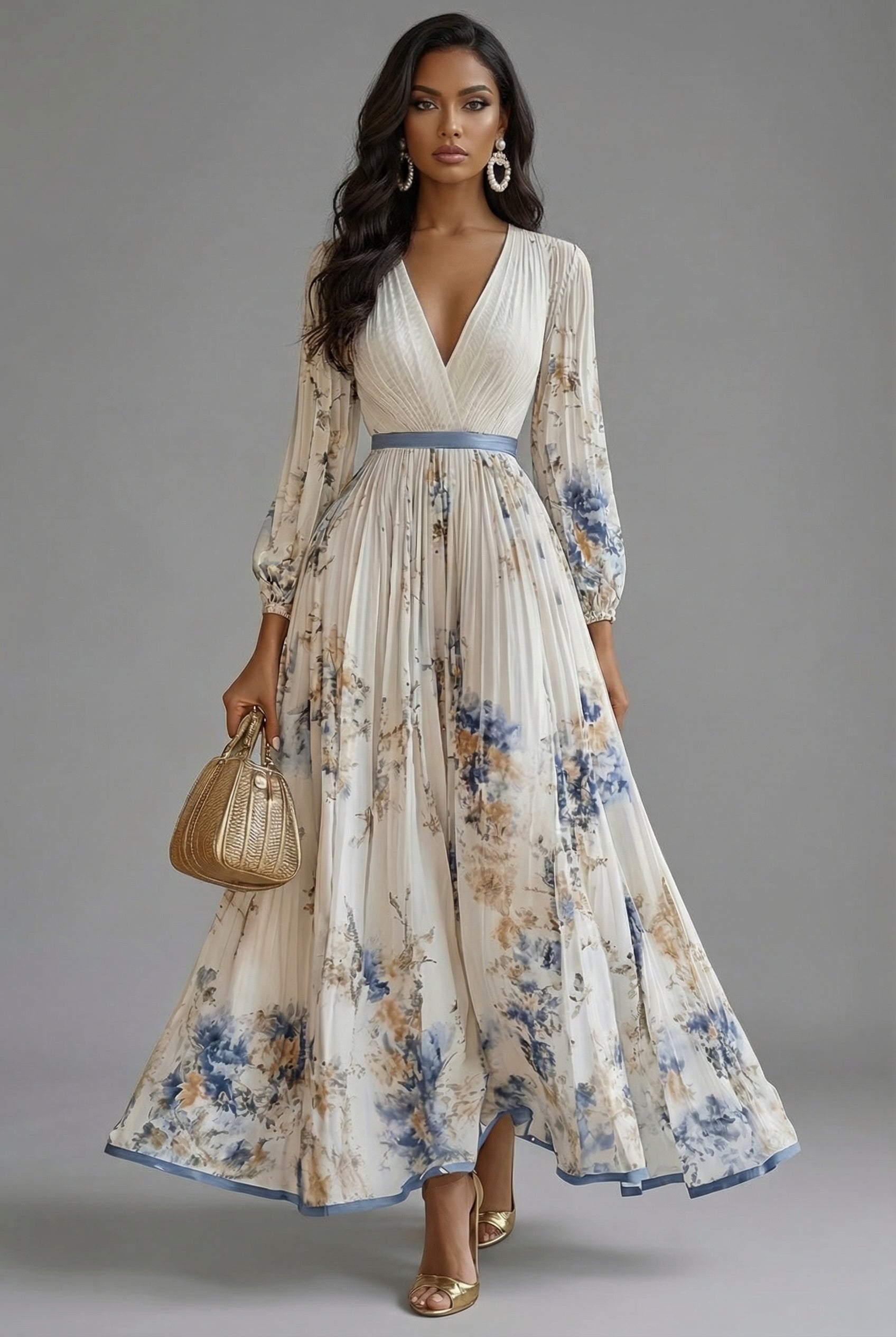 Women's Floral V-Neck Maxi Dress for Wedding Guests – Lunimore