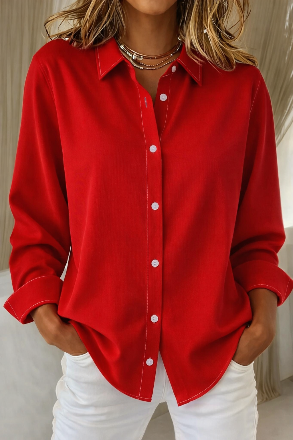 Women's Loose Fit Button Blouse Lightweight Casual Summer Style