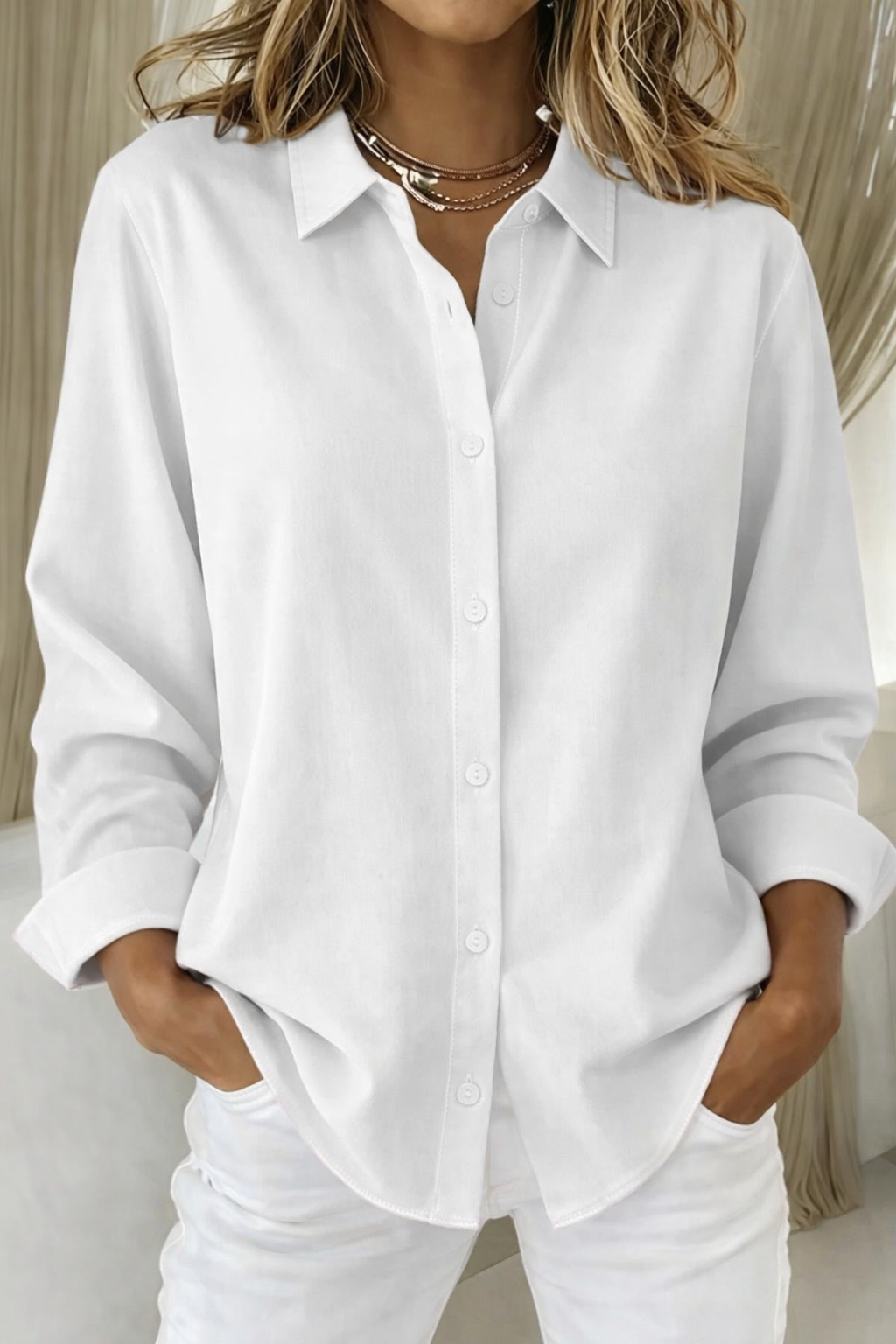 Women's Loose Fit Button Blouse Lightweight Casual Summer Style