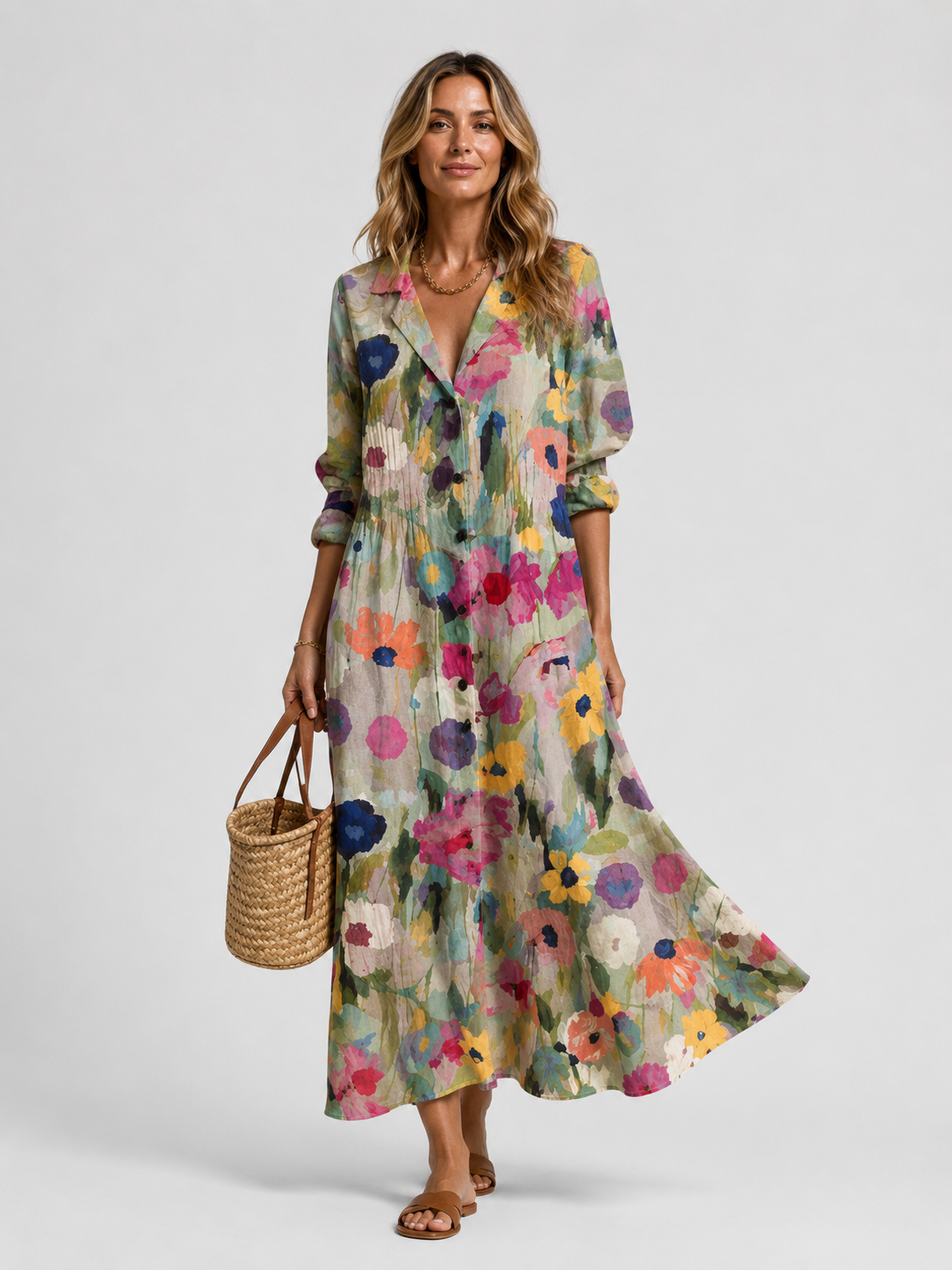 Women's Printed Shirt Dress Relaxed Flattering Fit