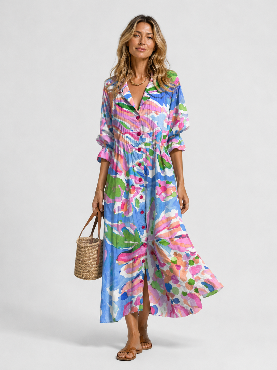 Women's Printed Shirt Dress Relaxed Flattering Fit