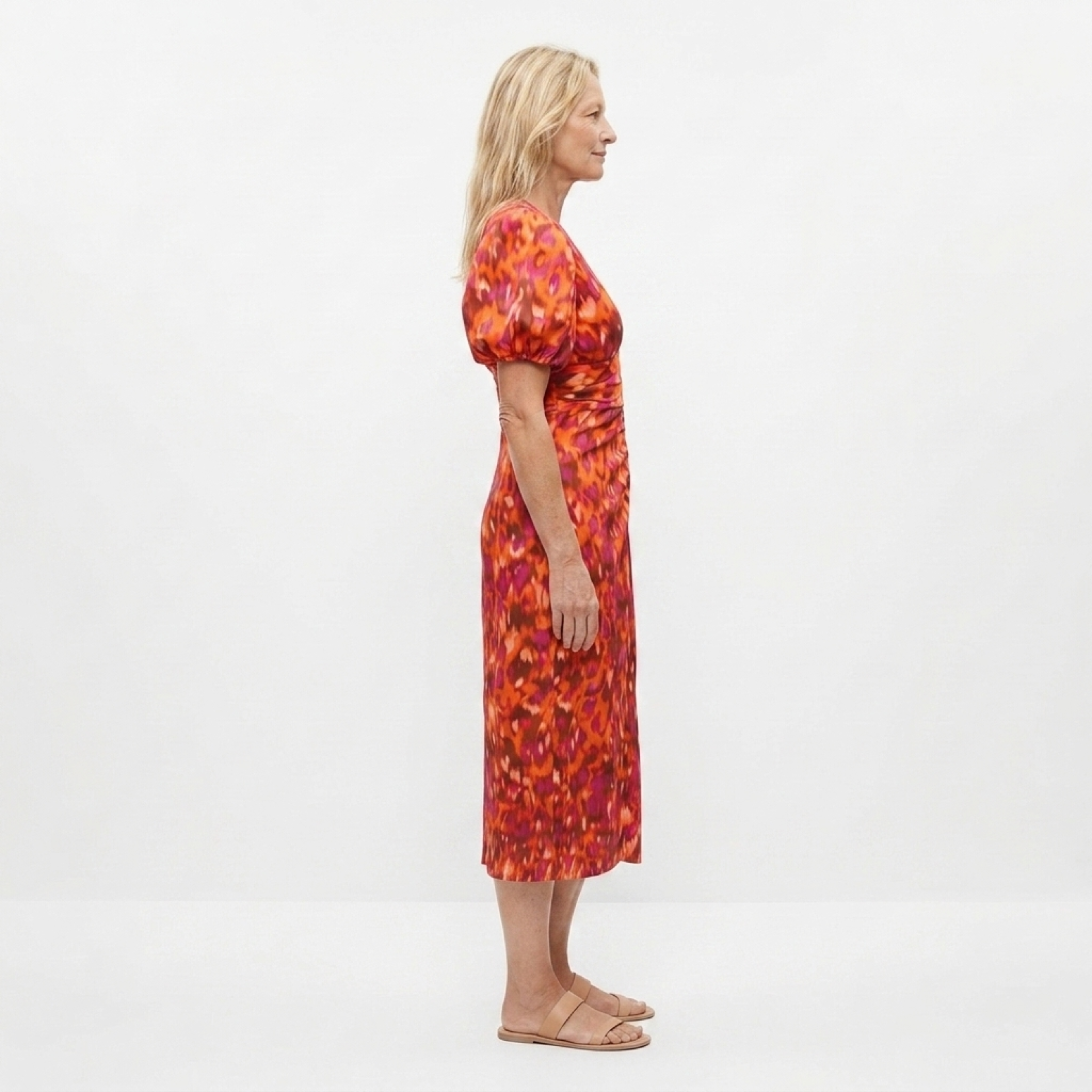 Women's Printed Wrap Maxi Dress Deep V-Neck Volume Sleeve Crossover - 6
