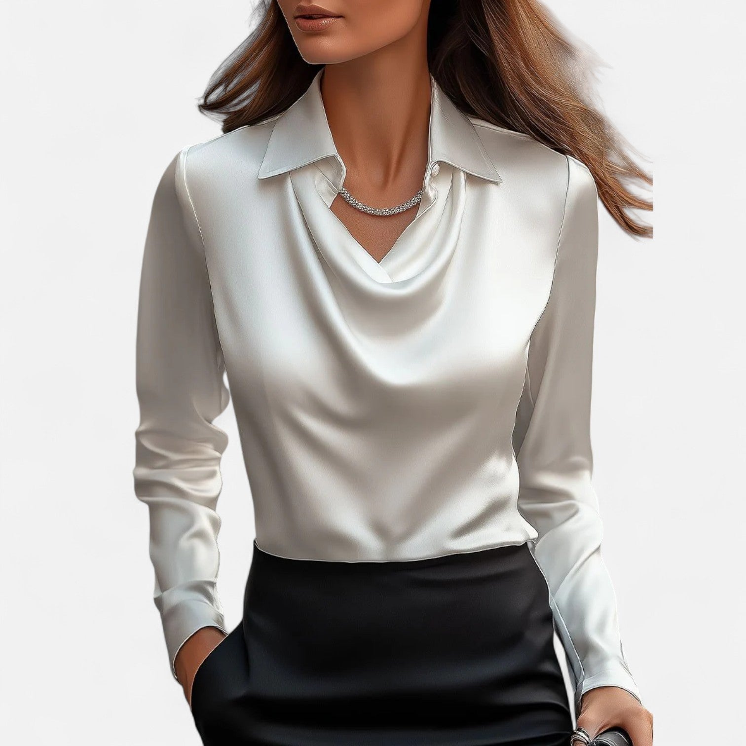 Women's Satin Blouse Draped Neckline Elegant Timeless Style