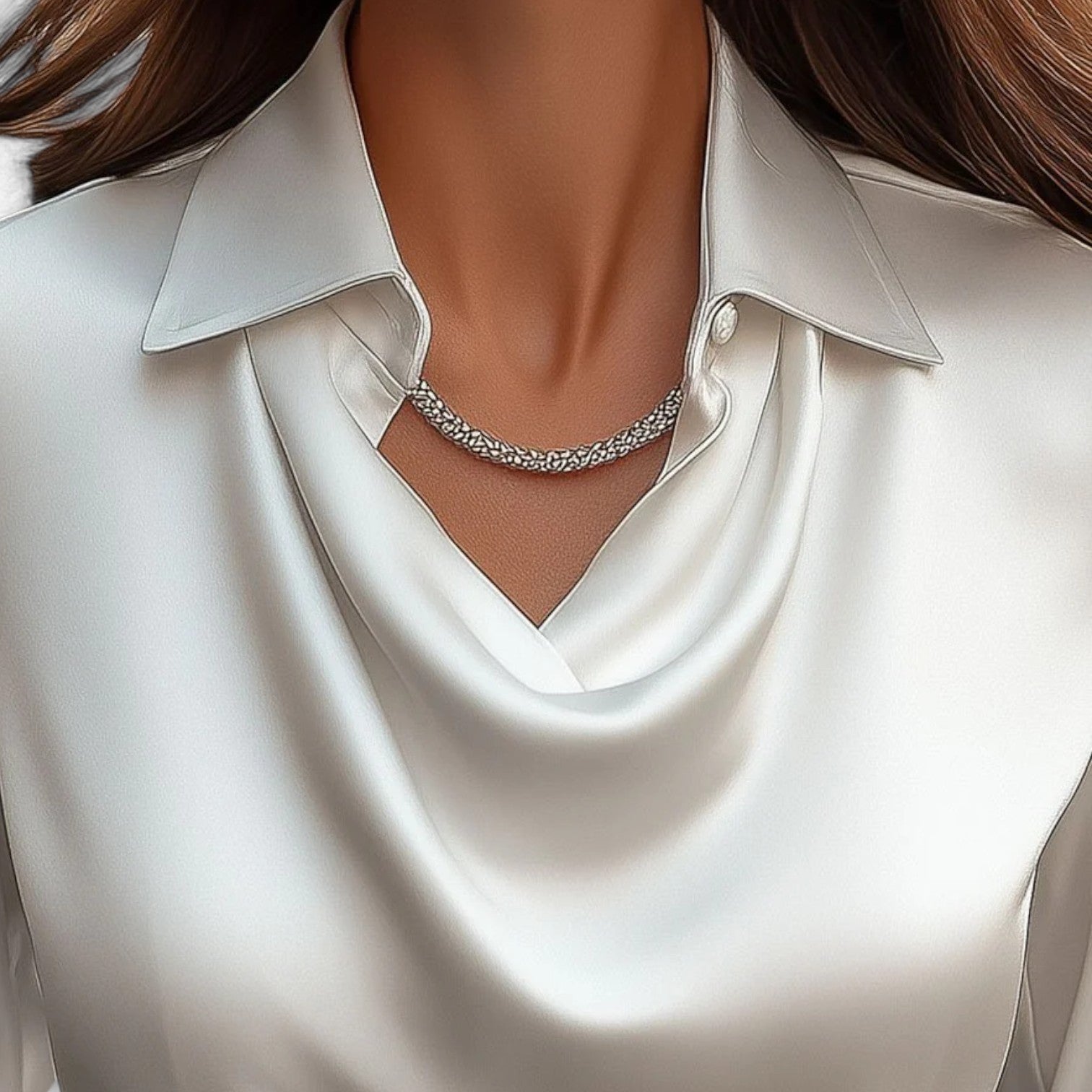 Women's Satin Blouse Draped Neckline Elegant Timeless Style