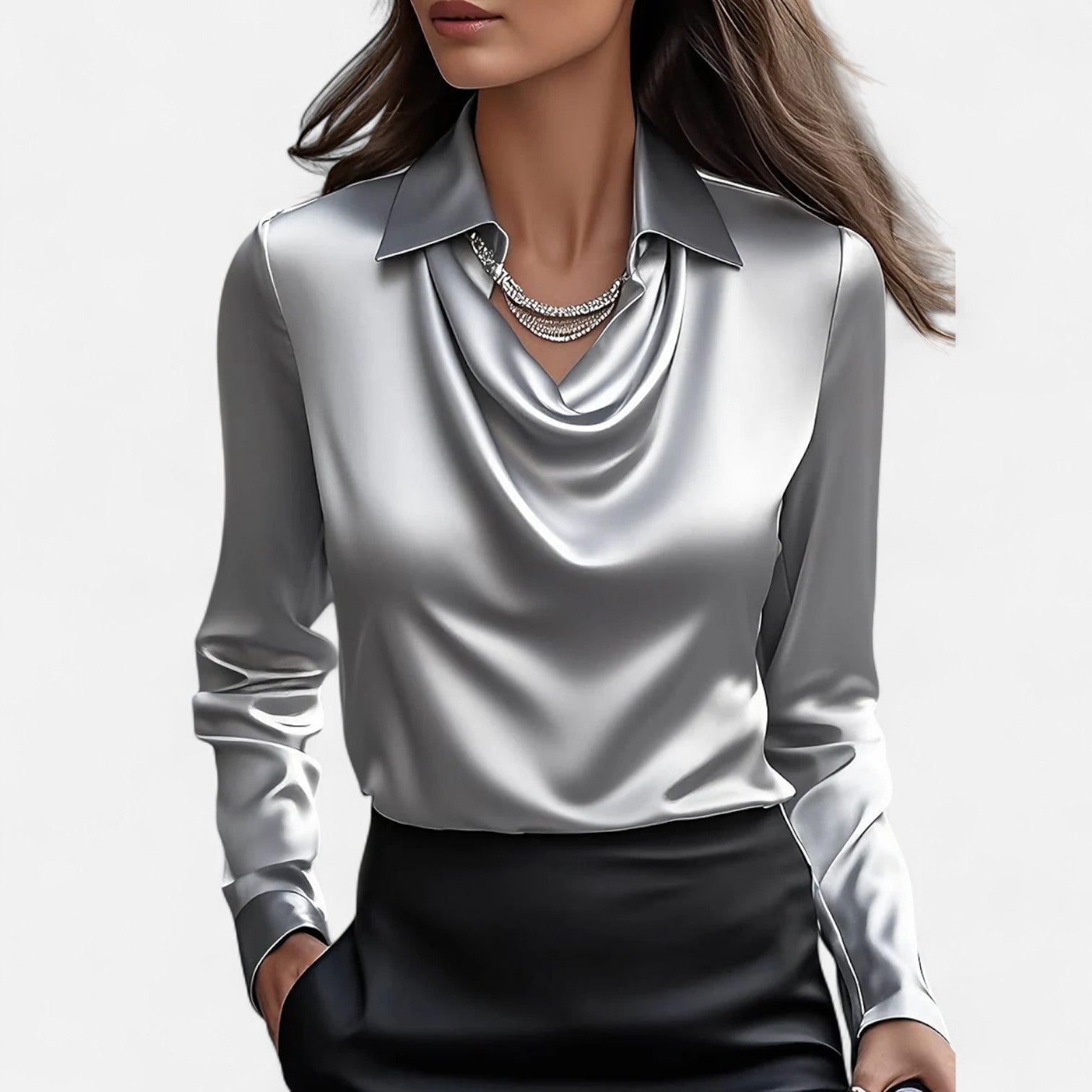 Women's Satin Blouse Draped Neckline Elegant Timeless Style