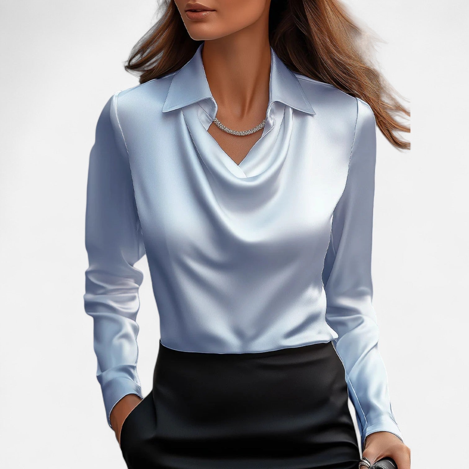 Women's Satin Blouse Draped Neckline Elegant Timeless Style