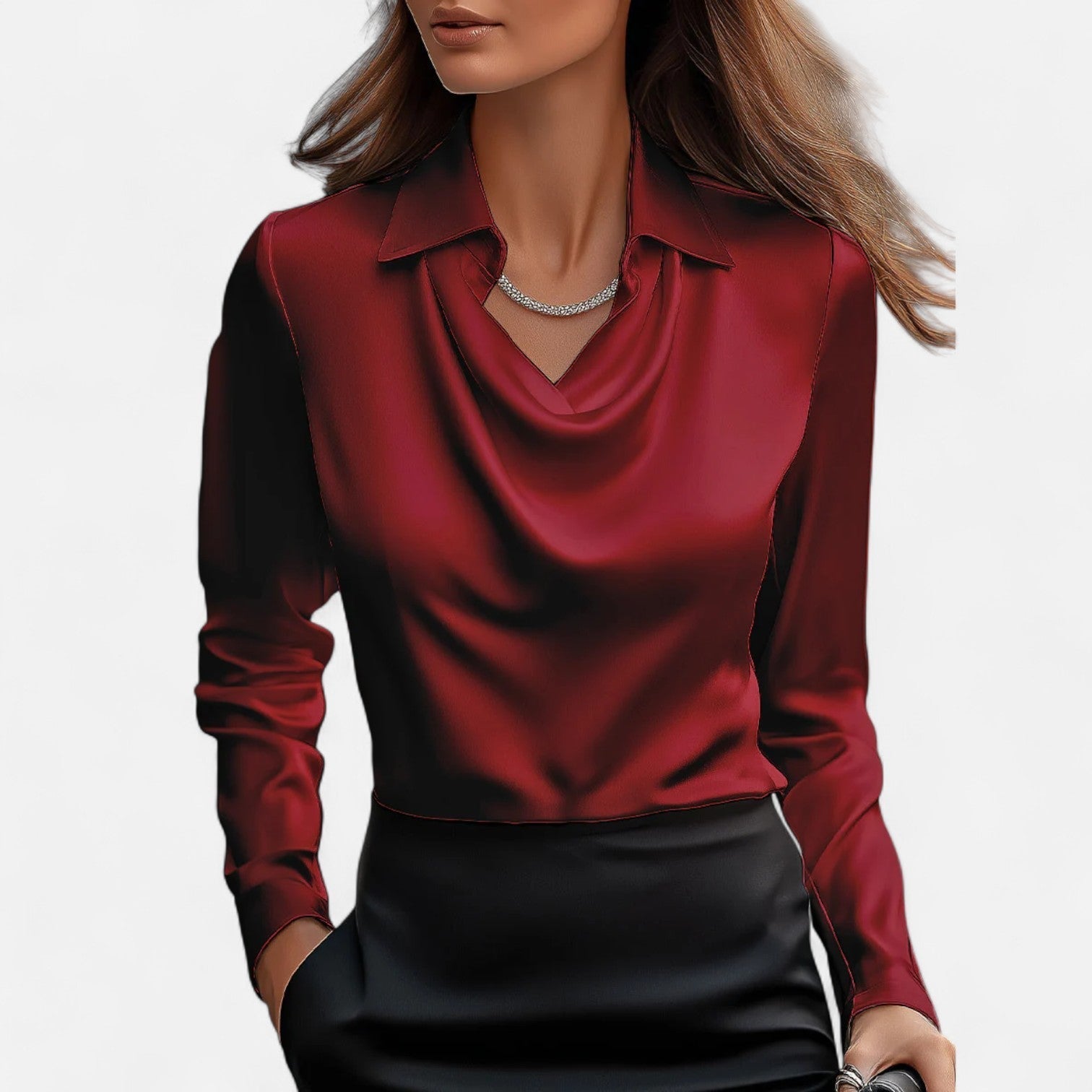 Women's Satin Blouse Draped Neckline Elegant Timeless Style