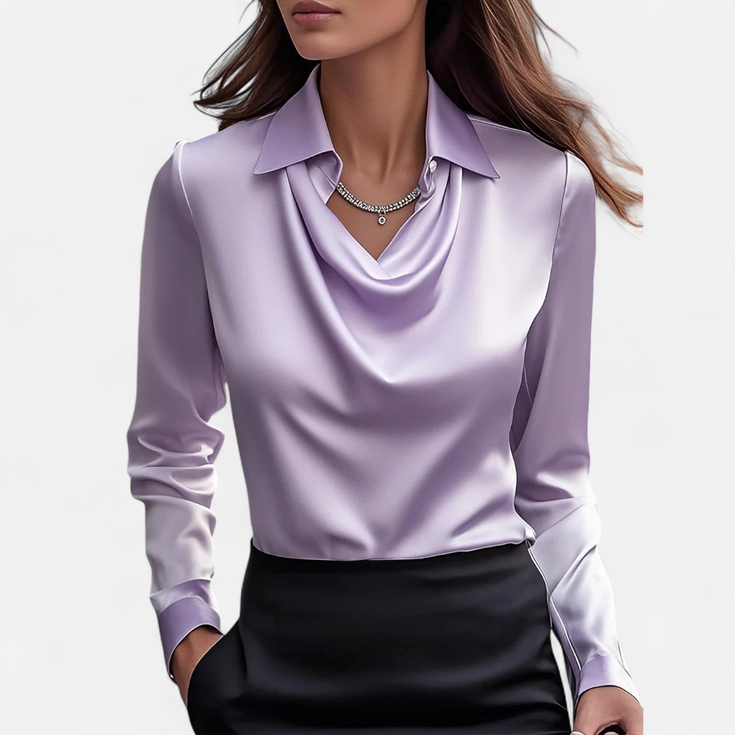 Women's Satin Blouse Draped Neckline Elegant Timeless Style