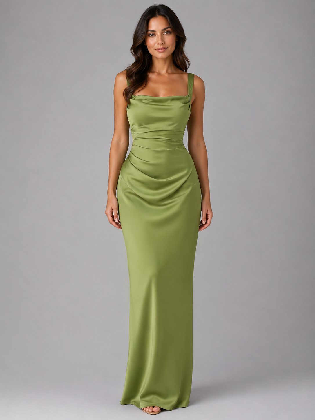 Women's Satin Ruched Waist Maxi Dress Sculpted Fit