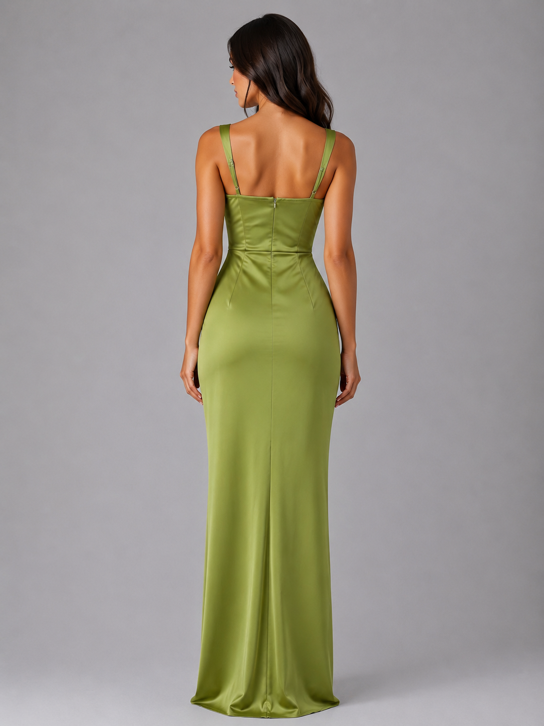 Women's Satin Ruched Waist Maxi Dress Sculpted Fit