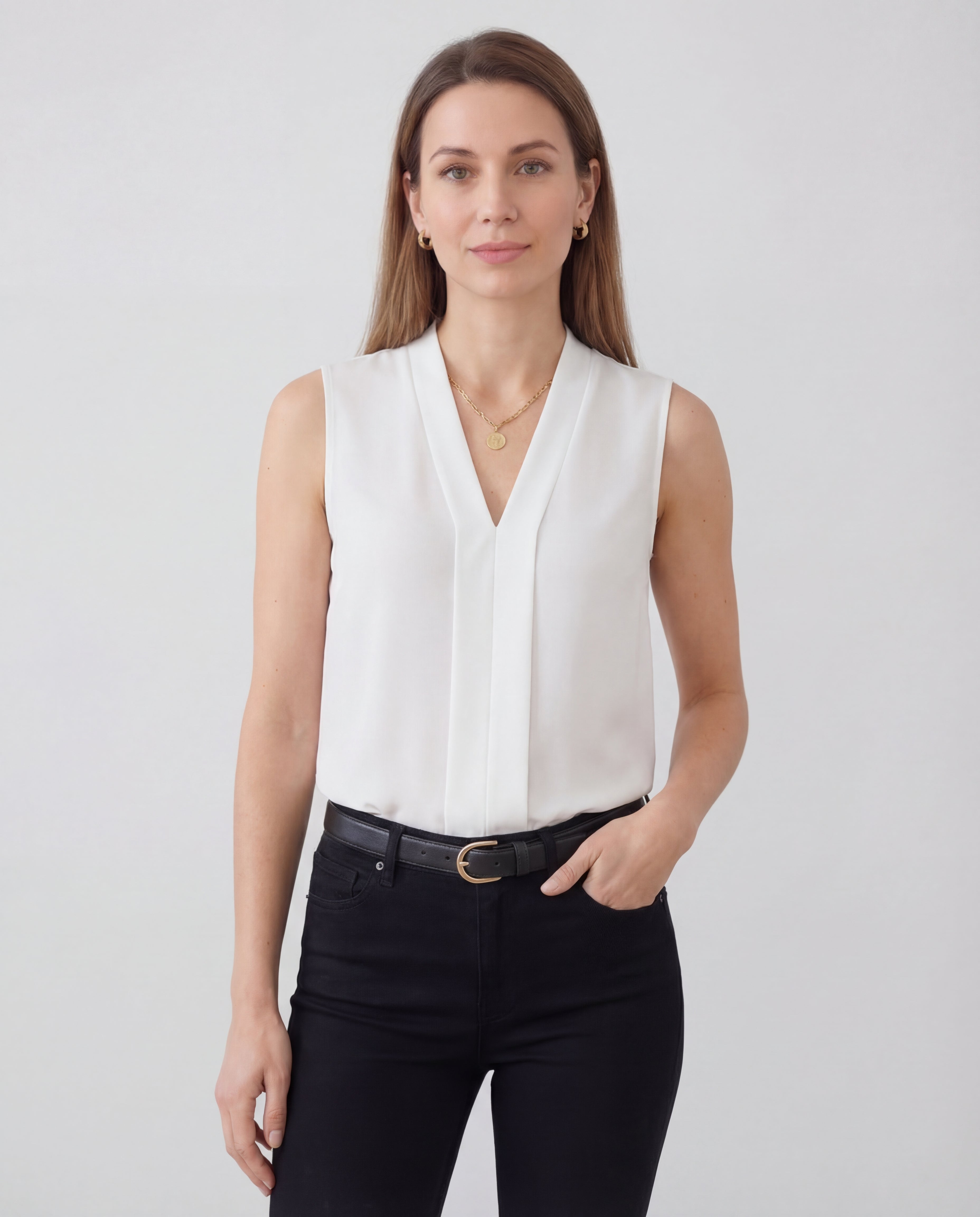 Women's Sleeveless Formal Top Tailored Drape Contoured Relaxed Fit - 1