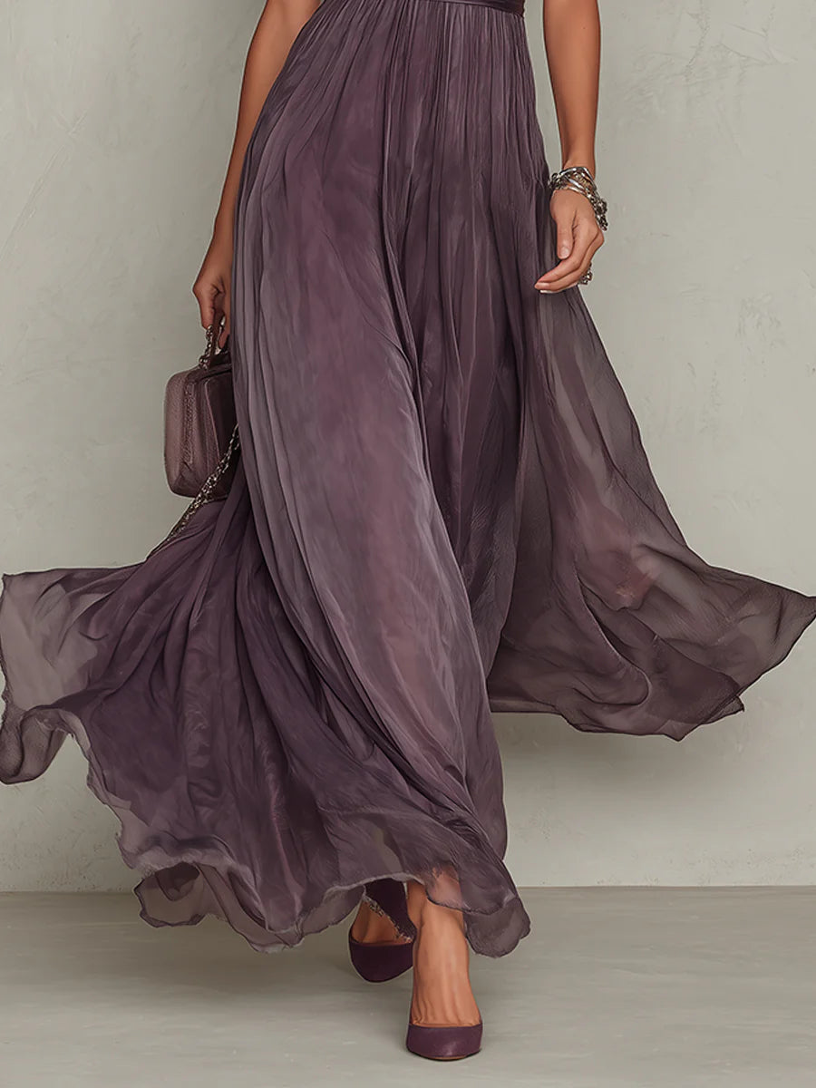 Women's Keyhole Chiffon Maxi Dress Wedding Guest Dress